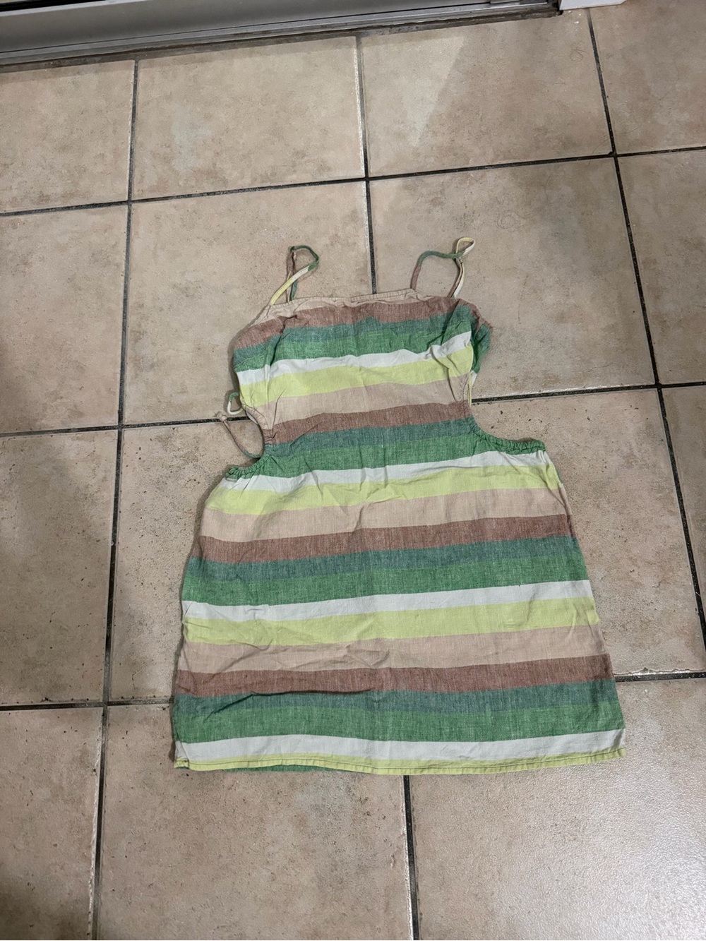 aerie Striped Green, Tan & Cream Spaghetti-Strap Mini Dress